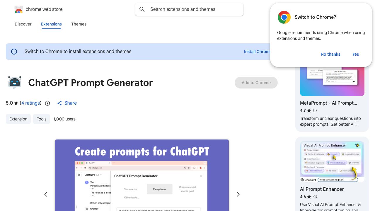 ChatGPT Prompt Generator 网站截图