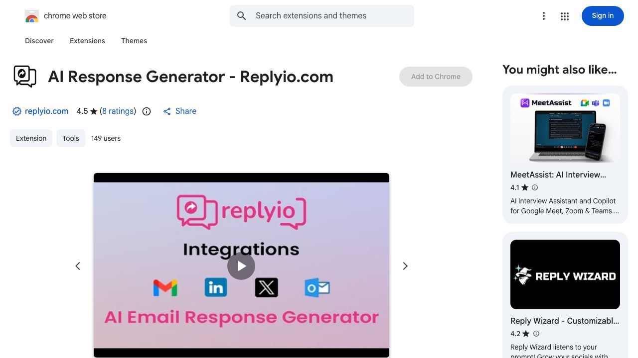 Replyio.com - AI Response Generator Chatgpt website screenshot