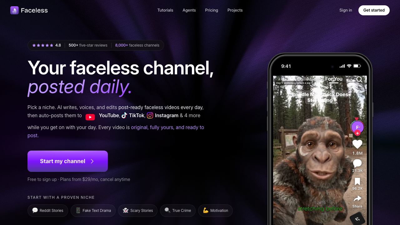 Faceless.so website screenshot