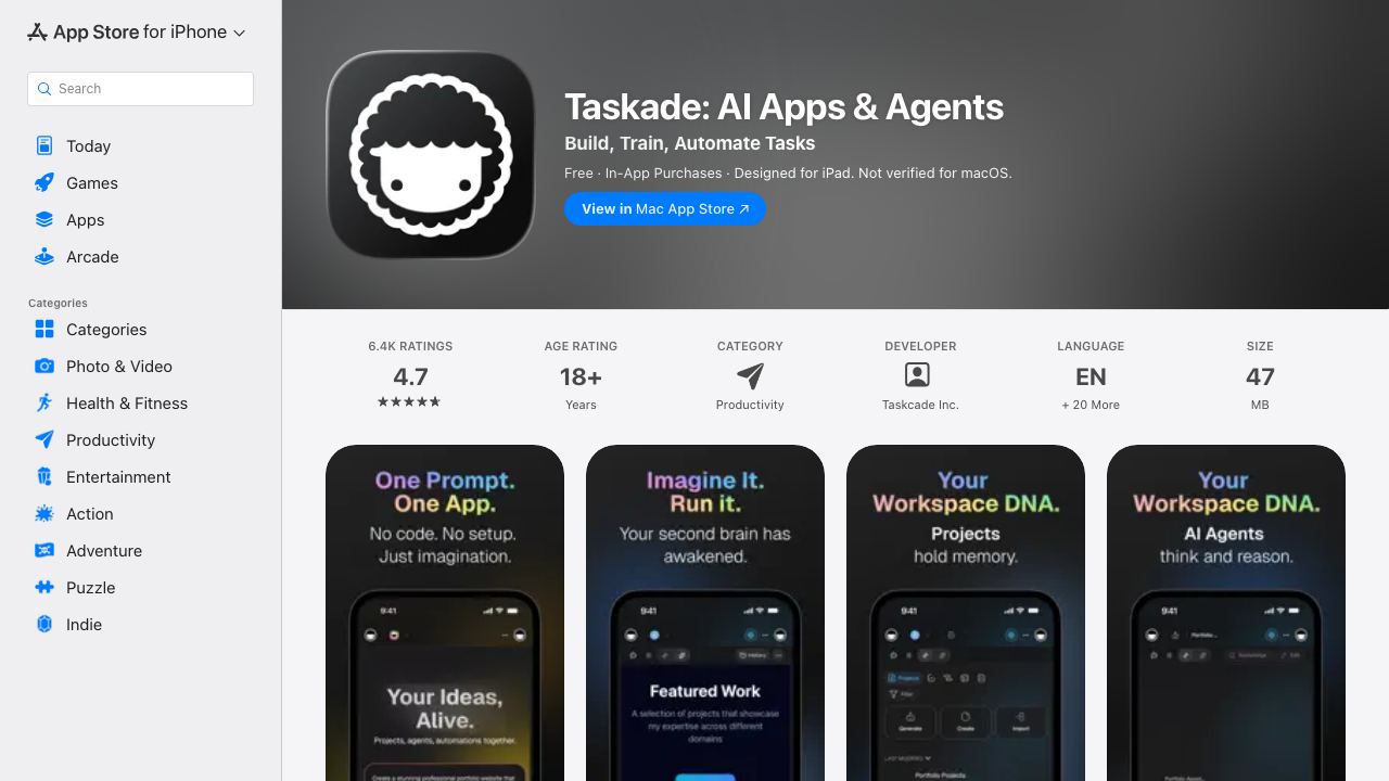 Taskade AI Mobile: Supercharge Workflows 网站截图