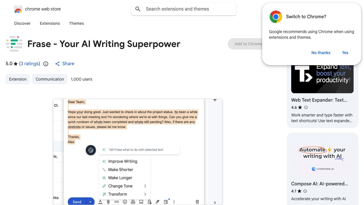 Frase - Your AI Writing Superpower website screenshot