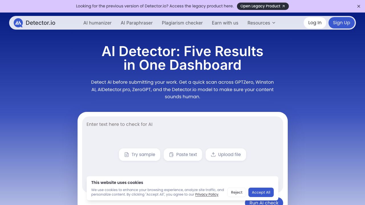 AI Detector - io 网站截图