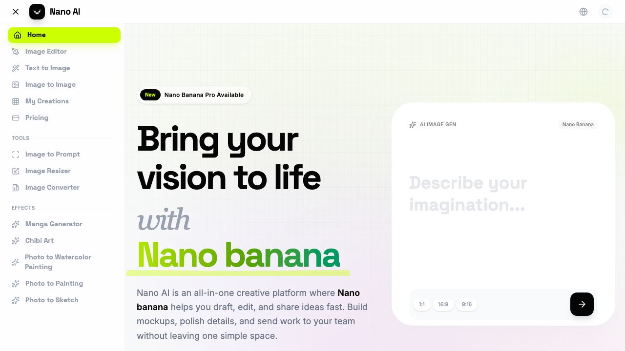 Nano AI website screenshot