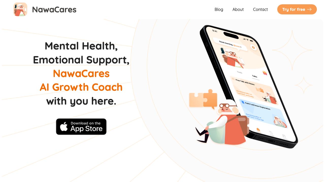 NawaCares: AI Therapy & Journal website screenshot