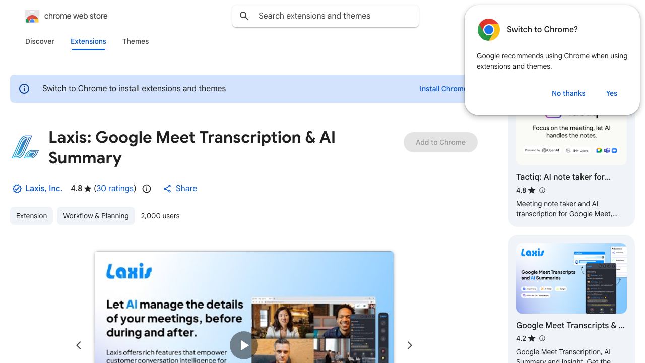 Laxis: Google Meet Transcription & Highlight website screenshot