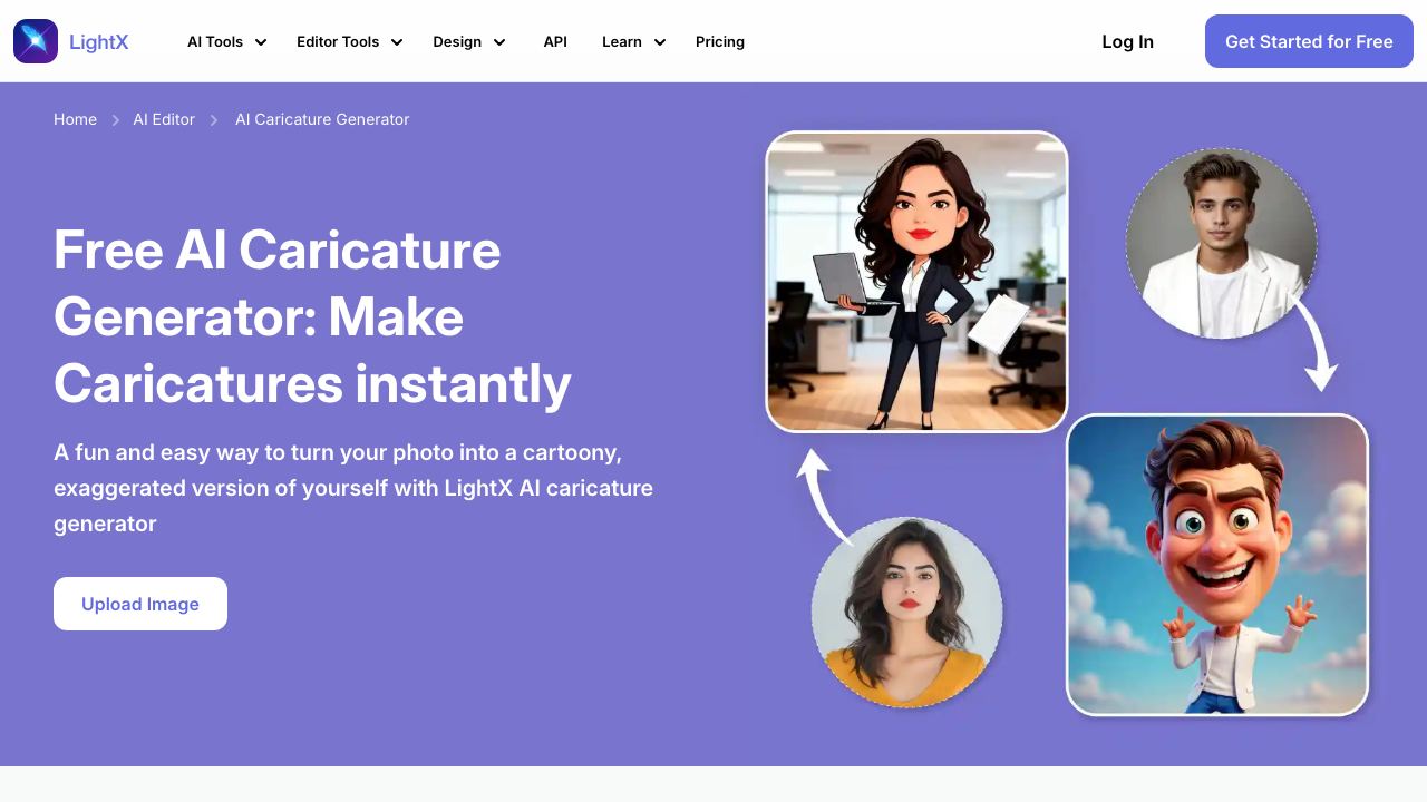 AI Caricature Generator By LightX 网站截图