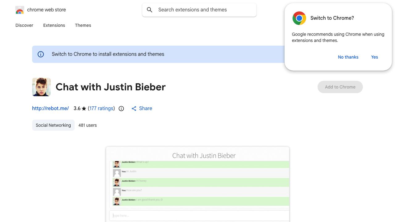 Chat with Justin Bieber 网站截图