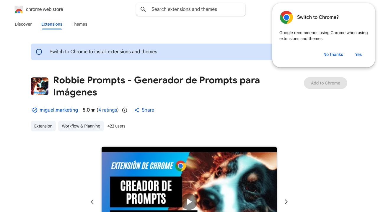 Robbie Prompts website screenshot