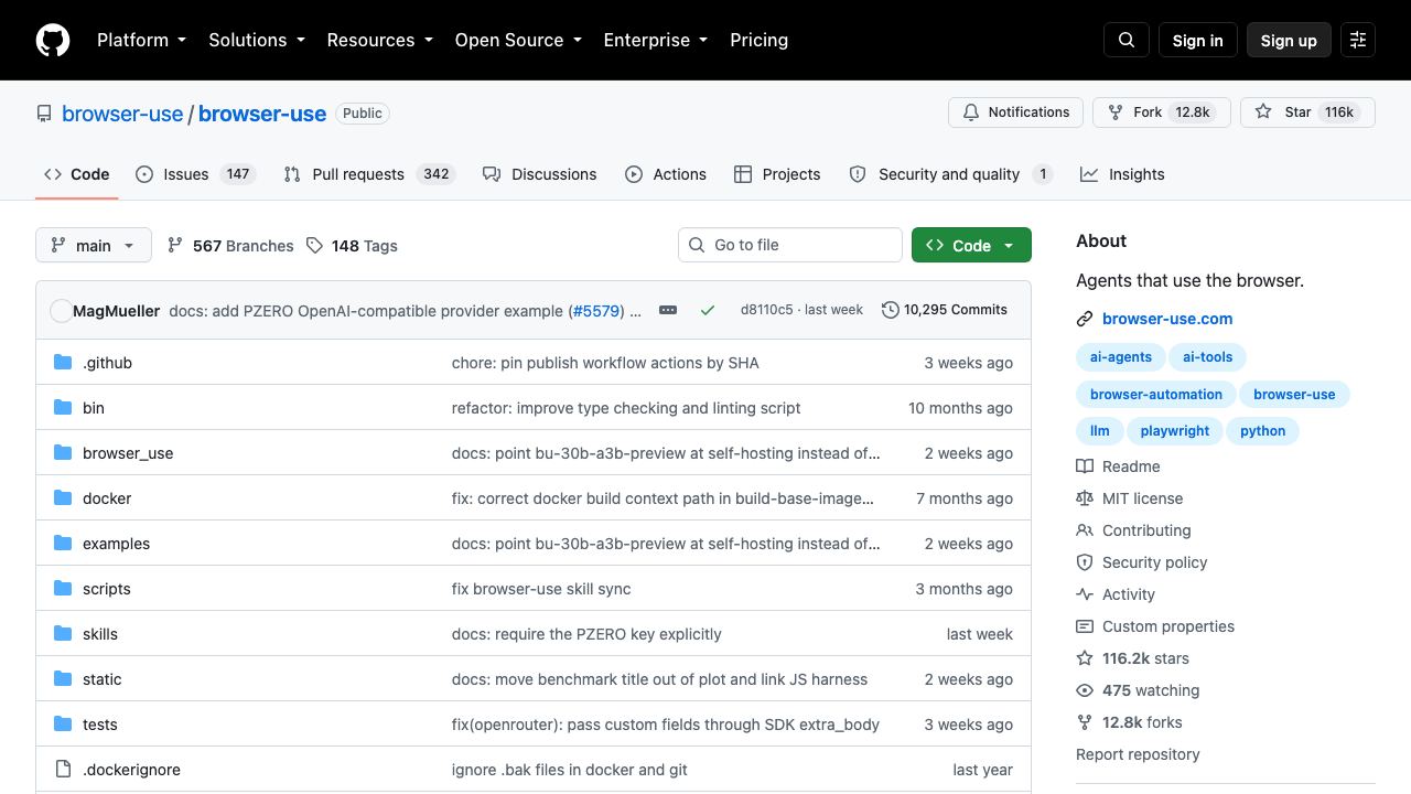 browser-use website screenshot