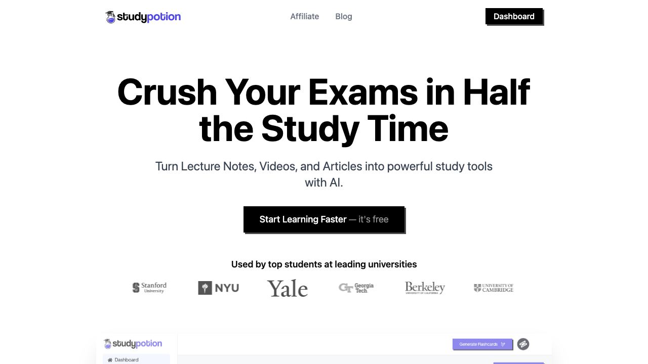 Study Potion AI 网站截图