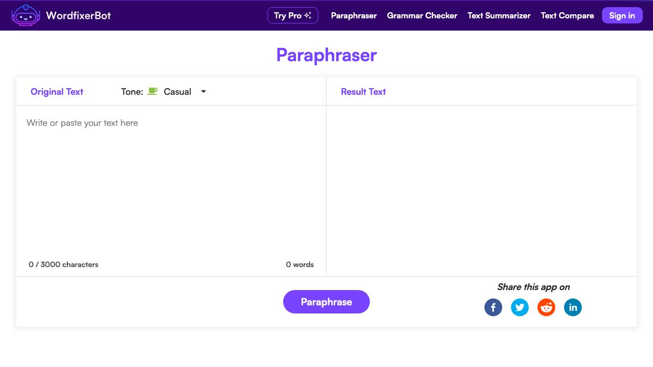 WordfixerBot website screenshot
