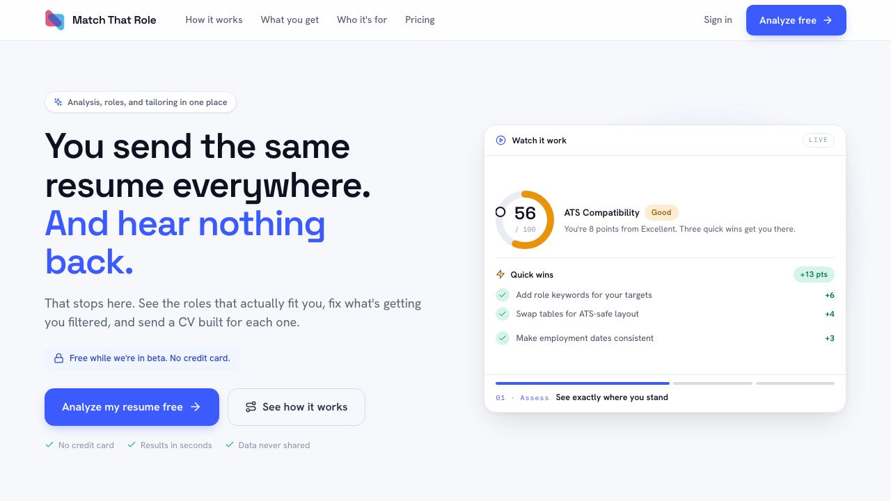 MatchThatRoleAI.com website screenshot