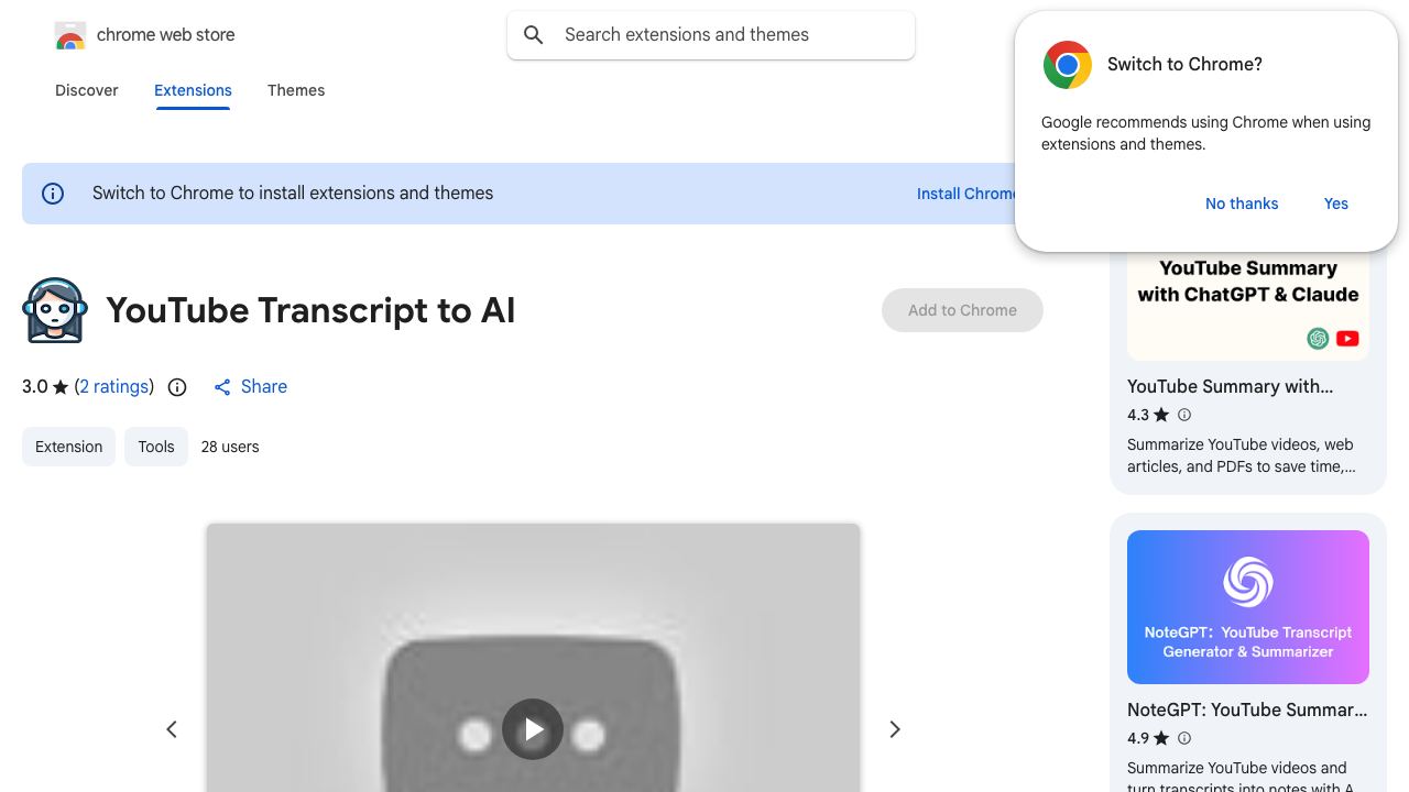 YouTube Transcript to AI 网站截图