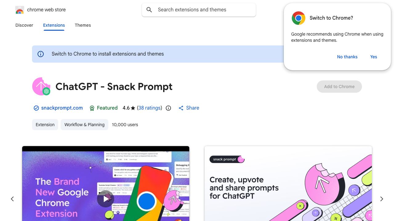 ChatGPT - Snack Prompt 网站截图