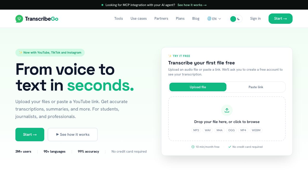 TranscribeMe website screenshot