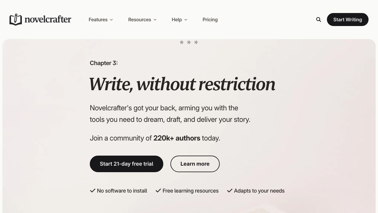 Novelcrafter website screenshot