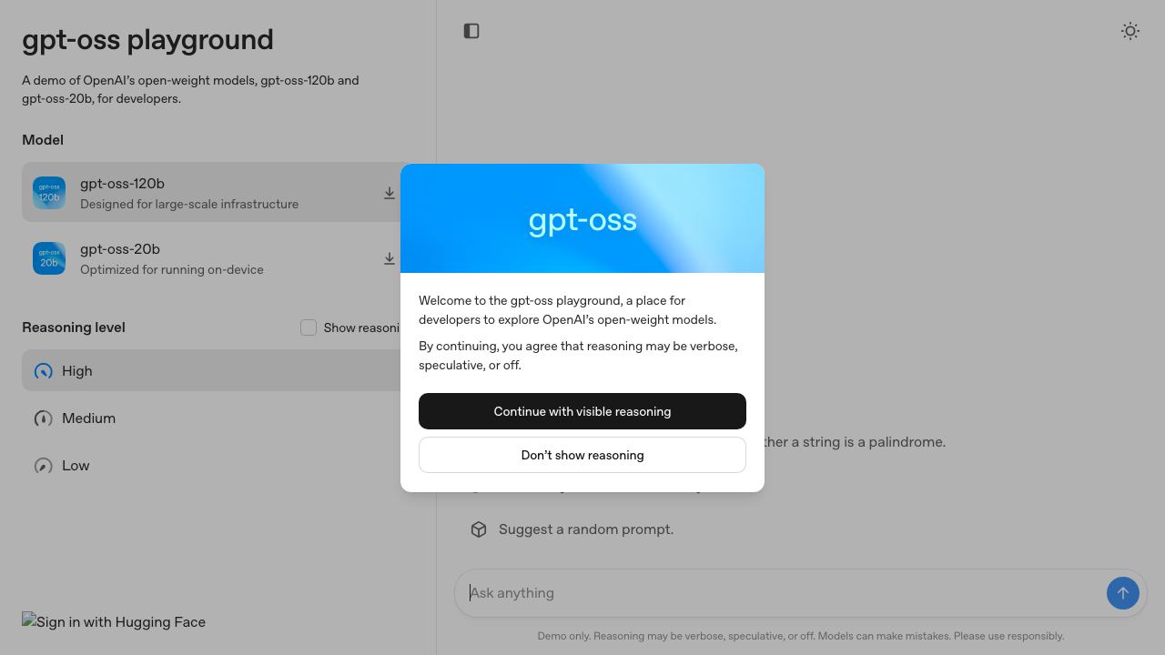 gpt-oss playground 网站截图