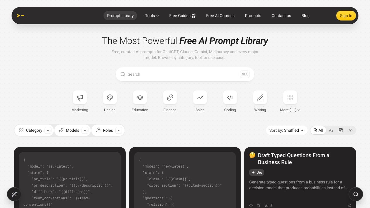 AI Prompt Library by God of Prompt 网站截图
