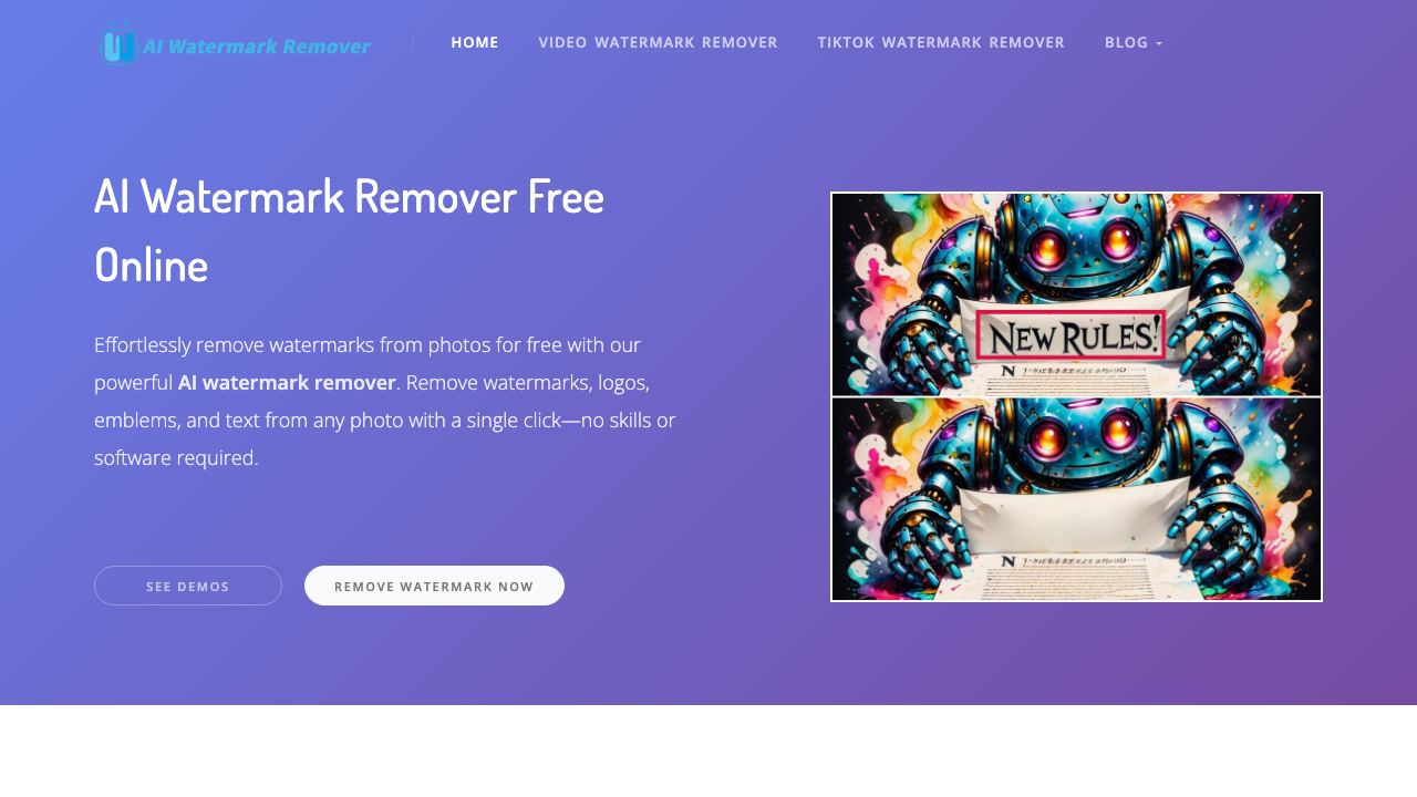 Free AI Watermark Remover Online 网站截图