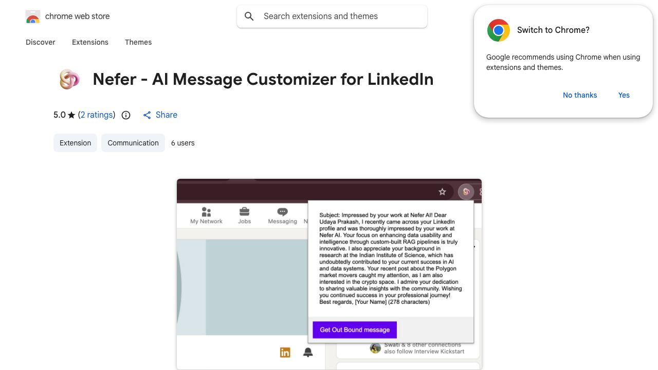Nefer - AI Message Customizer for LinkedIn 网站截图