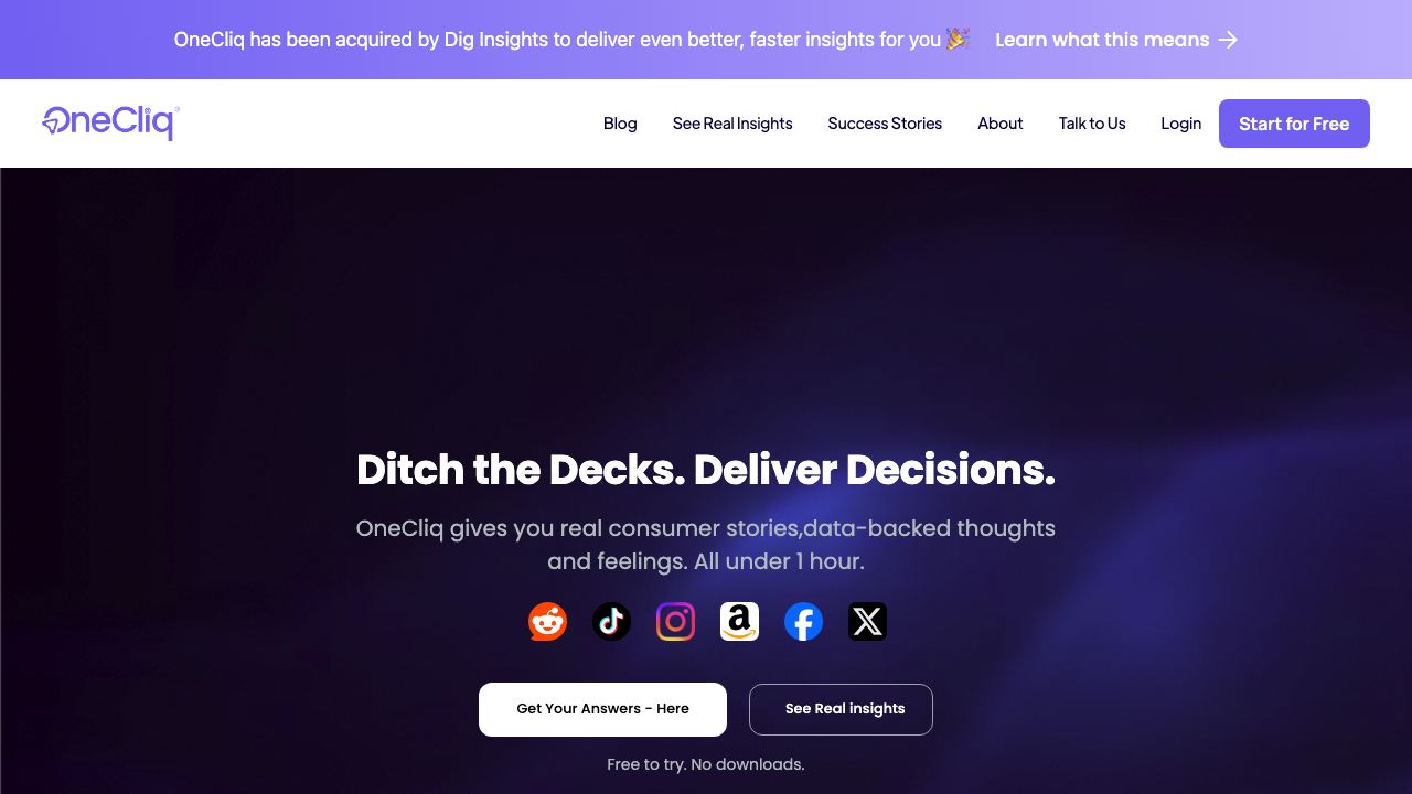 OneCliq 网站截图