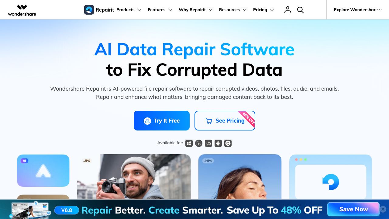 Wondershare Repairit website screenshot