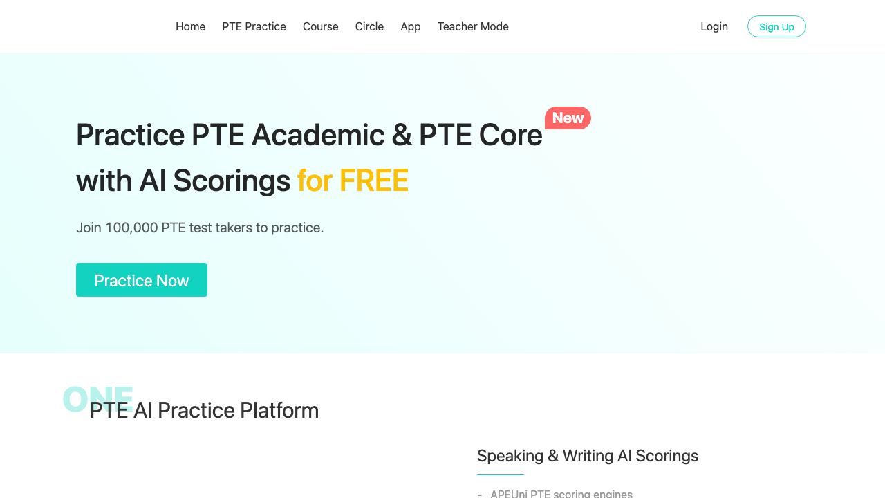 PTE APEUni website screenshot
