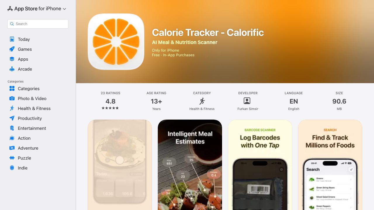 Calorific - Nutrition Tracker 网站截图