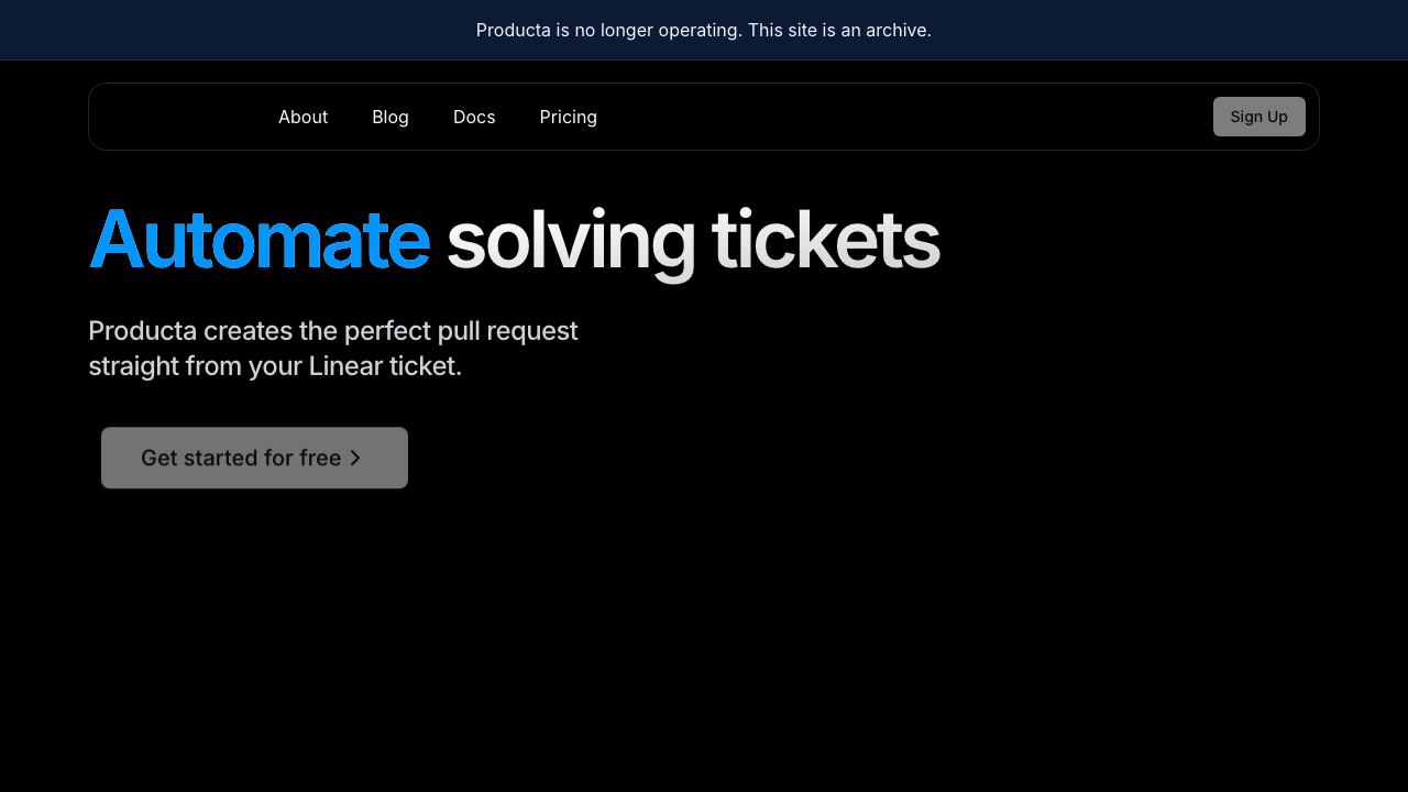 Producta website screenshot