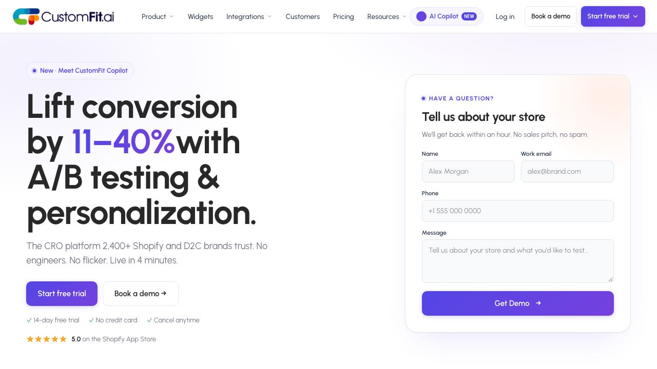 CustomFit.ai 2.0 网站截图