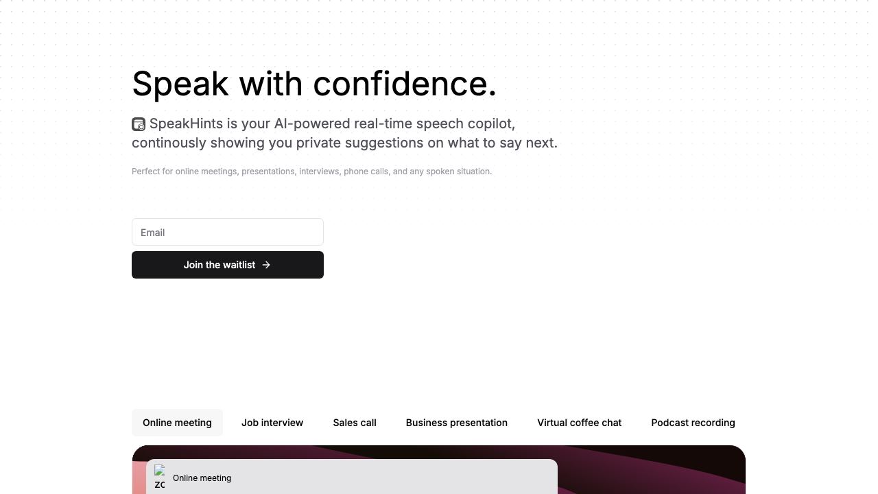 SpeakHints website screenshot