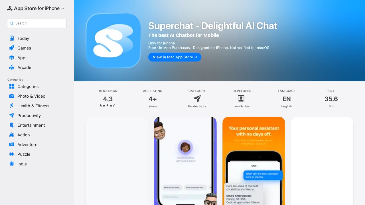 Superchat - ChatGPT for iPhone 网站截图