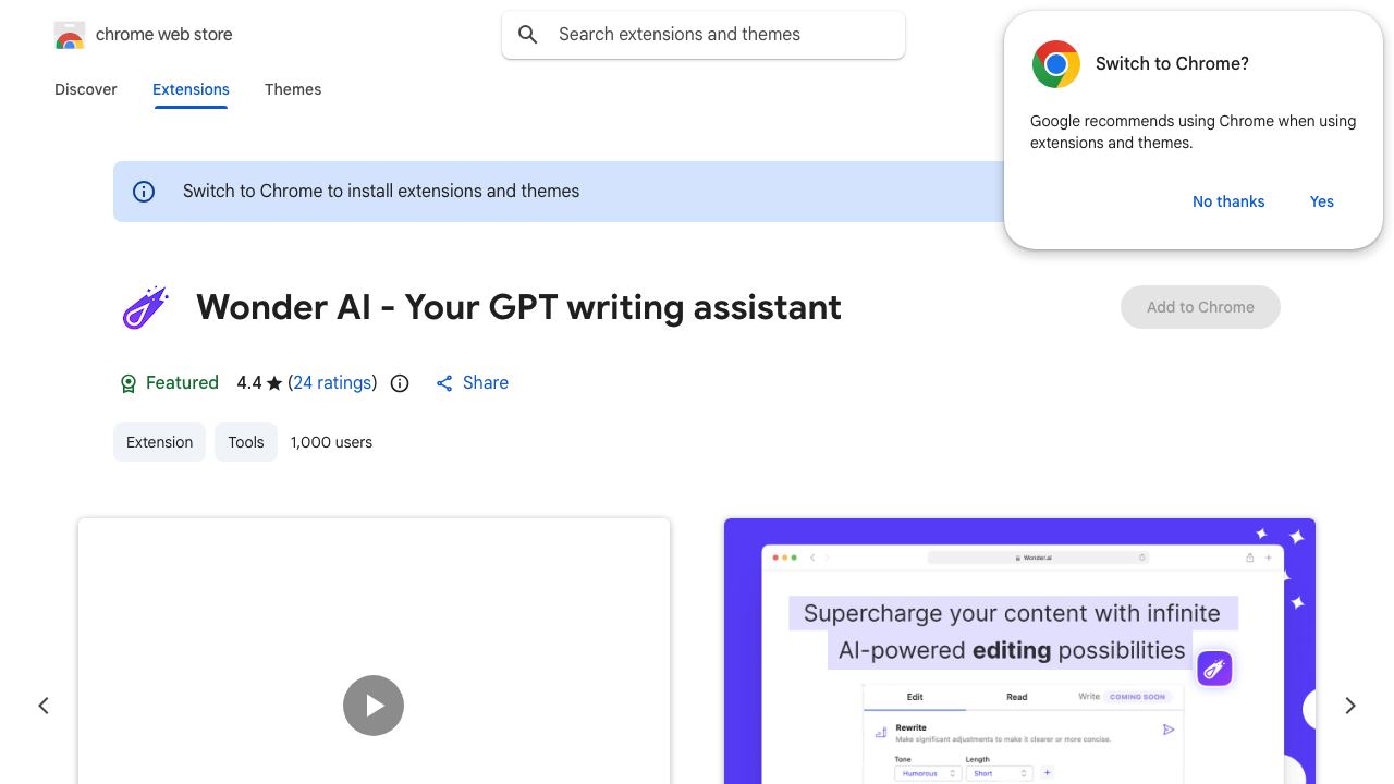 Wonder AI - Your GPT writing assistant website screenshot