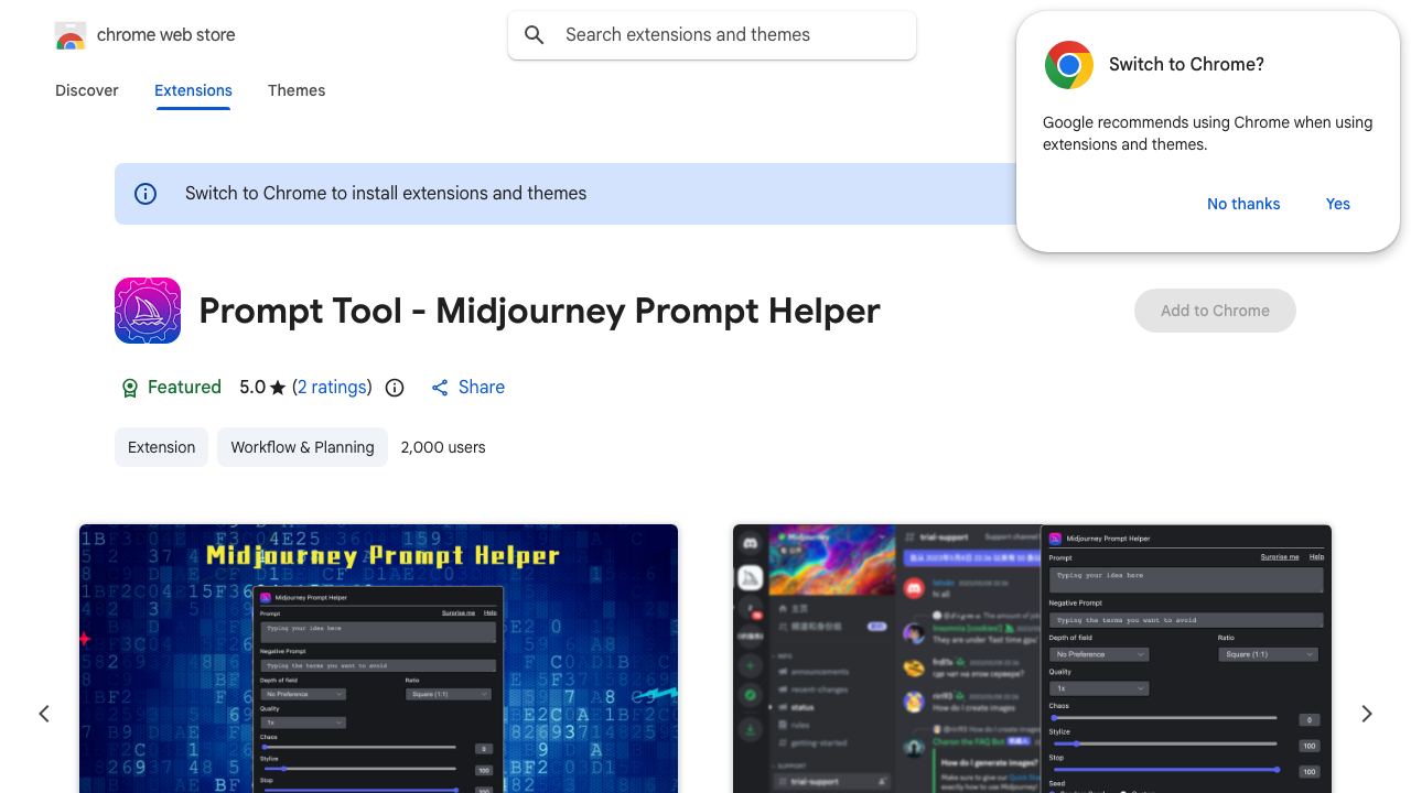 Prompt Tool - Midjourney Prompt Helper 网站截图