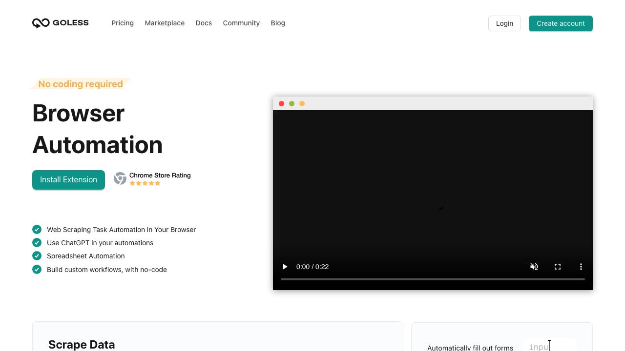 GoLess Extension Automation 网站截图