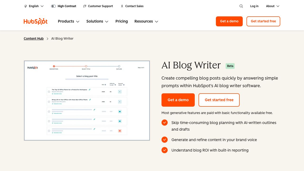 AI Blog Writer | HubSpot 网站截图
