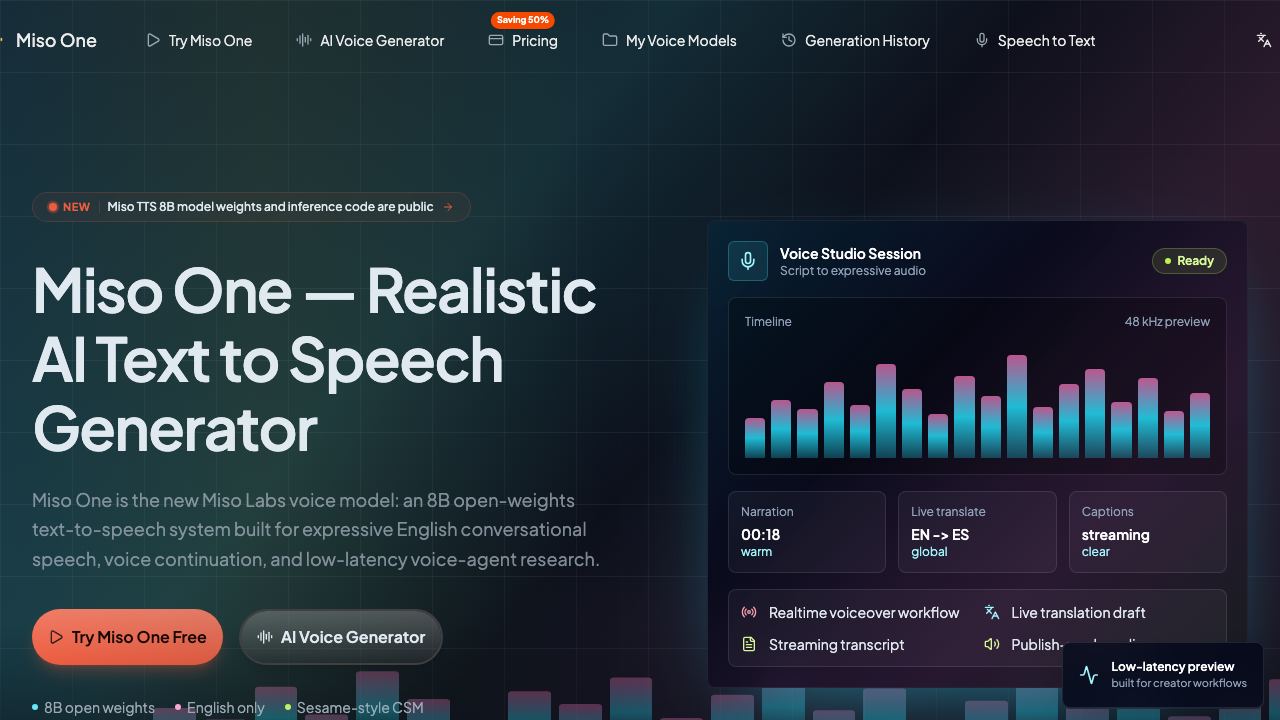 Miso One website screenshot