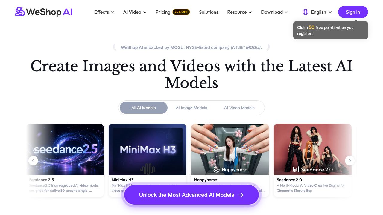 WeShop website screenshot