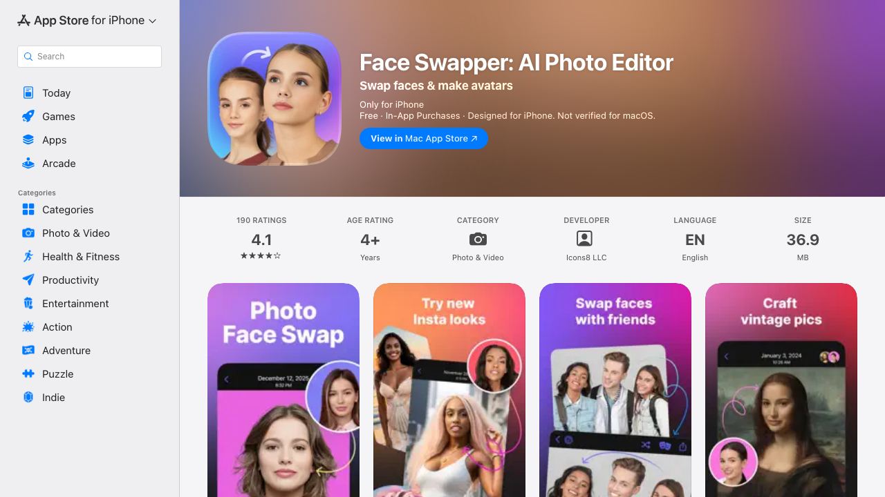 Face Swapper for iOS 网站截图
