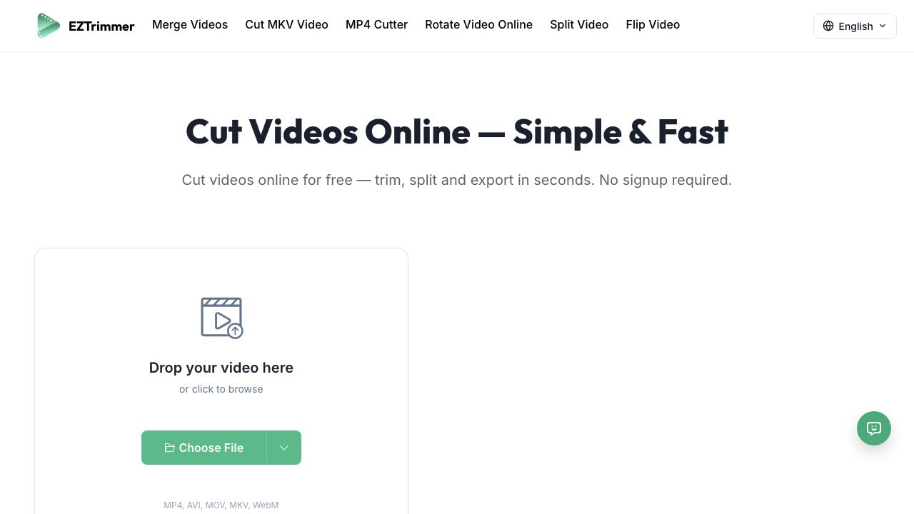 EZTrimmer – Free Online Video Cutter website screenshot
