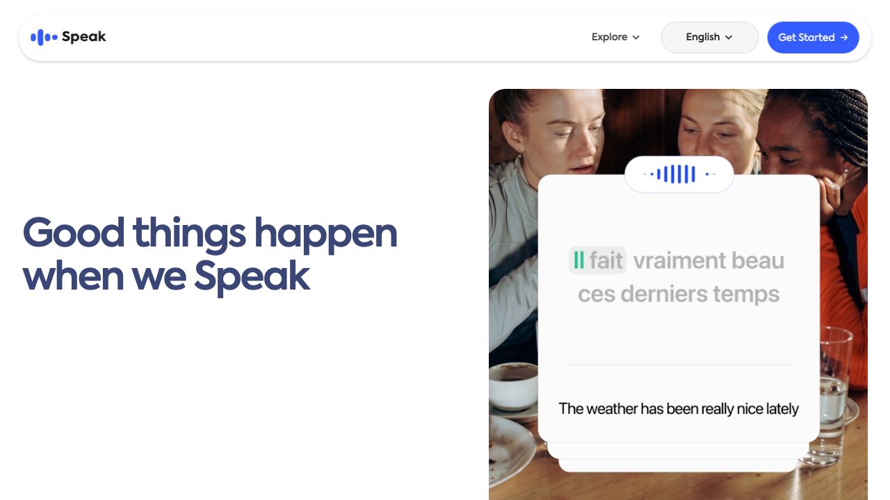 Speak website screenshot