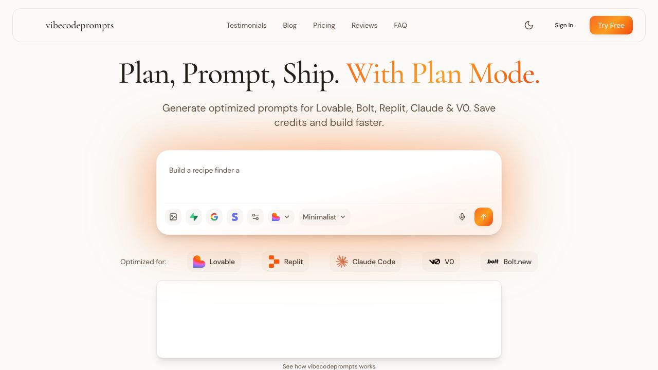vibecodeprompts website screenshot