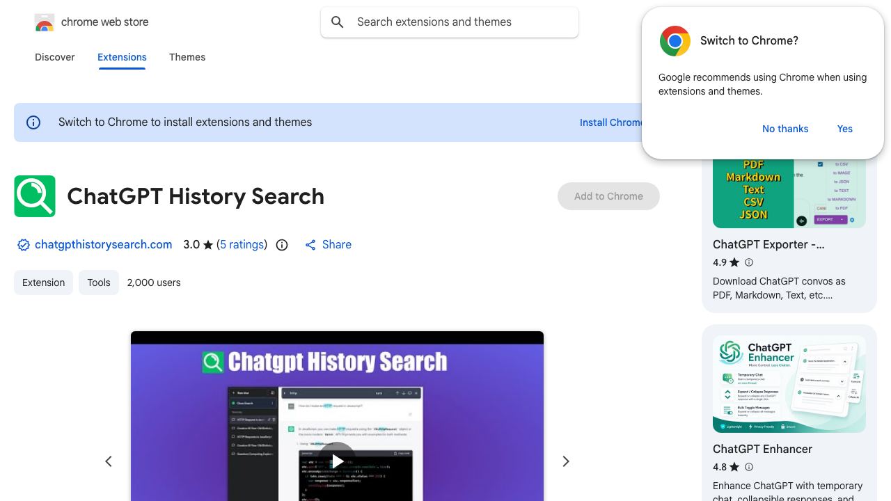 ChatGPT History Search 网站截图