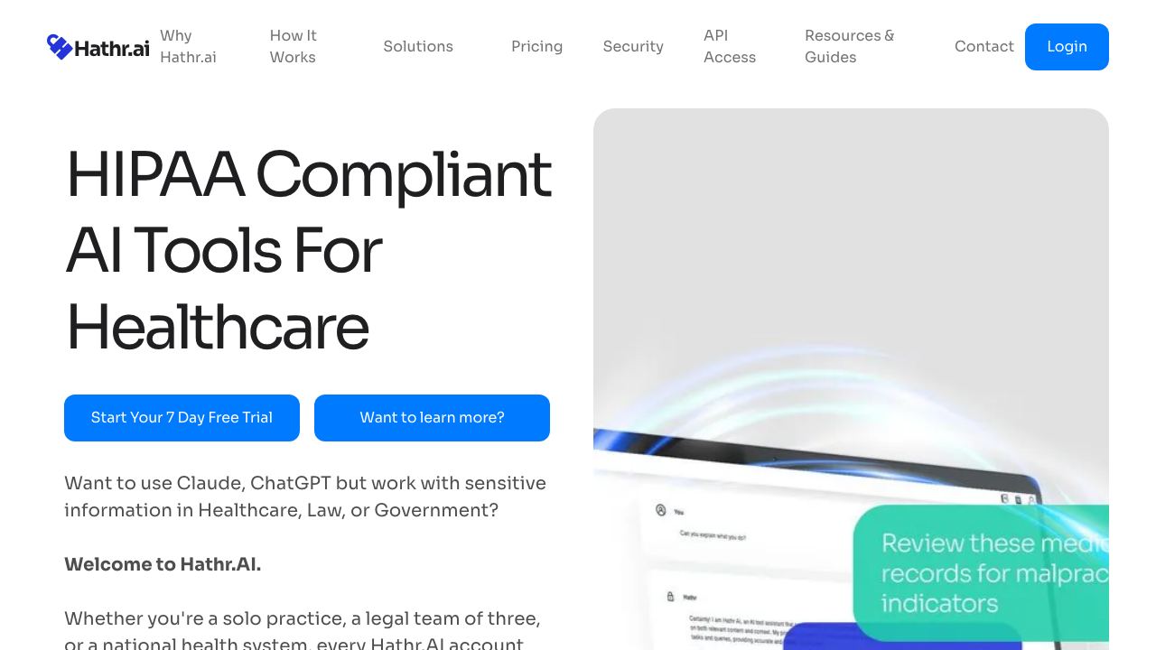 Hathr AI: HIPAA Compliant AI Chat Tool 网站截图