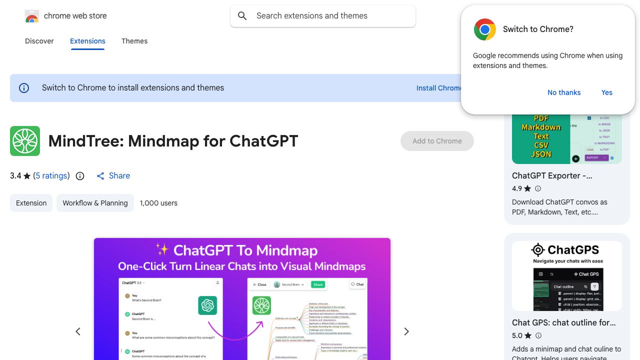 MindTree: Mindmap for ChatGPT 网站截图