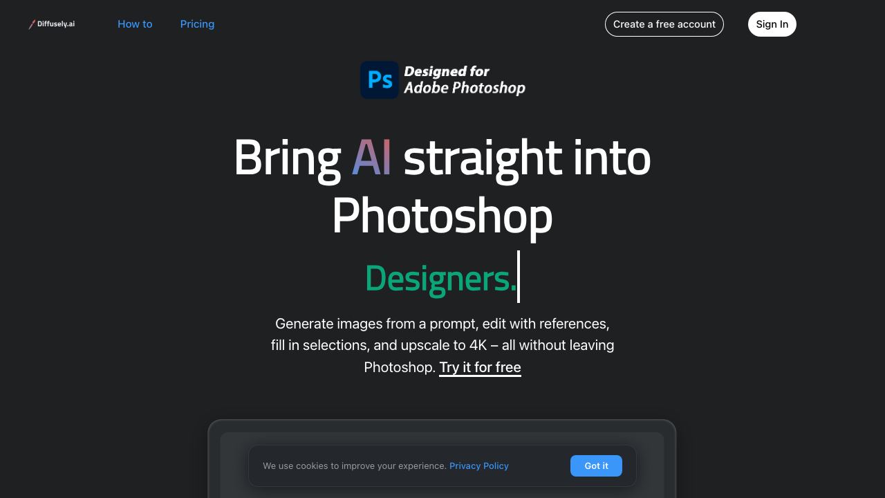 diffusely | AI Art Photoshop Plugin 网站截图