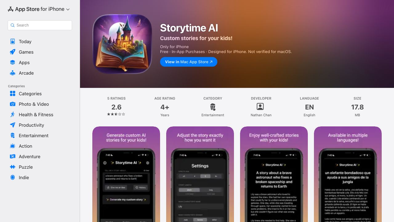 Storytime AI 网站截图