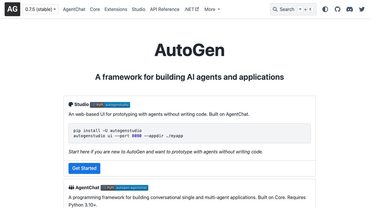 AutoGen 网站截图