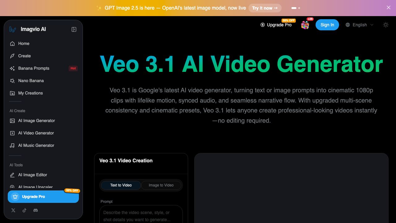 Veo 3.1 AI Video Generator 网站截图