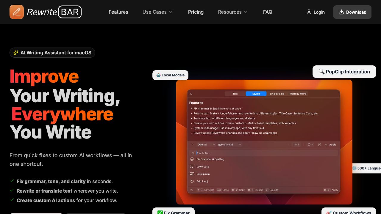 RewriteBar website screenshot